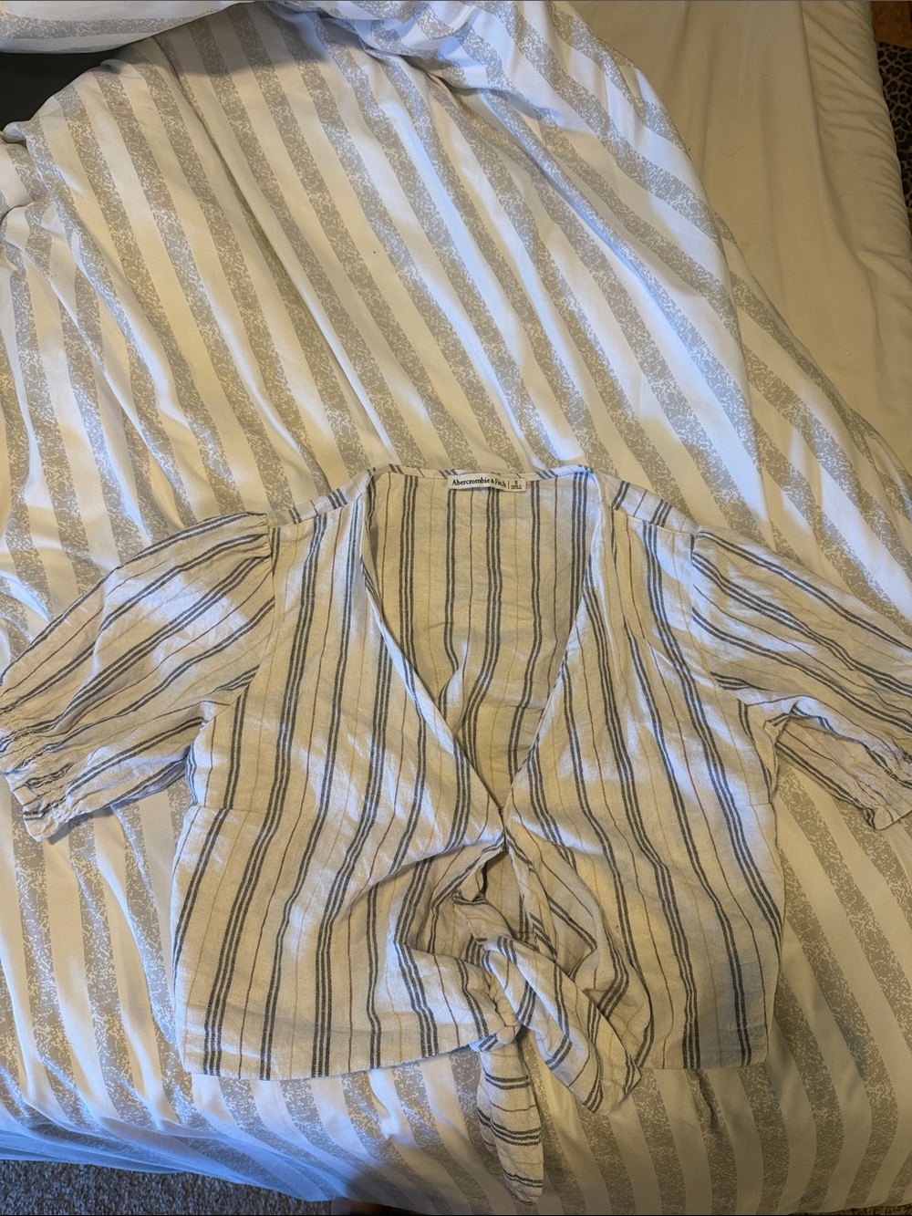 Abercrombie & Fitch Cream Top with Navy & Gold Stripes